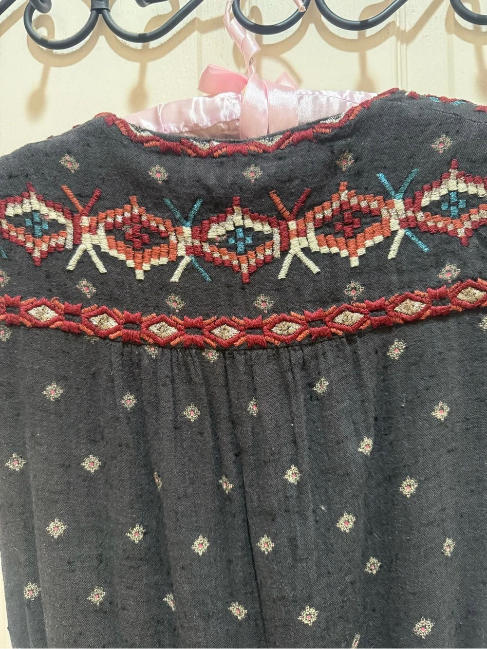 Free People Black Jumper with Red and Cream Embroidered Motifs Size XS